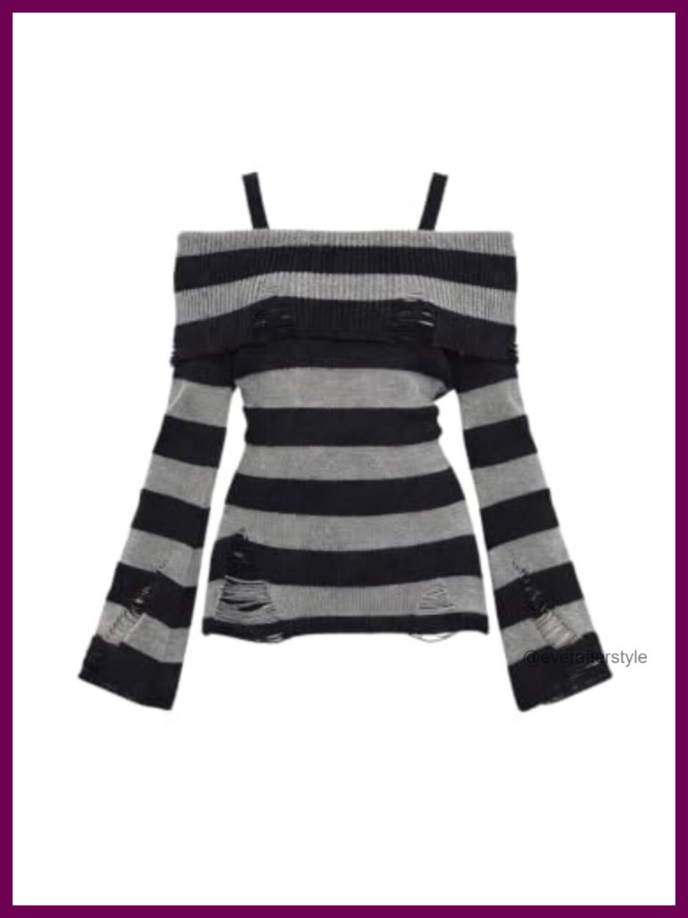 Goth Off Shoulder Striped Pullover Sweater Distressed Casual Top